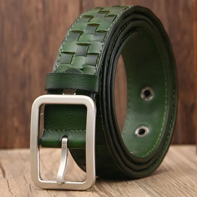 Tidy Square Shape Woven Leather Men Belt