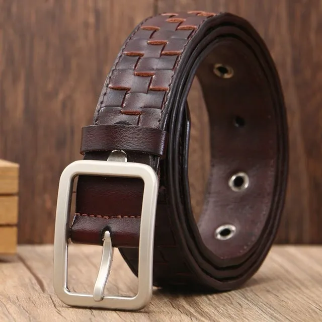 Tidy Square Shape Woven Leather Men Belt