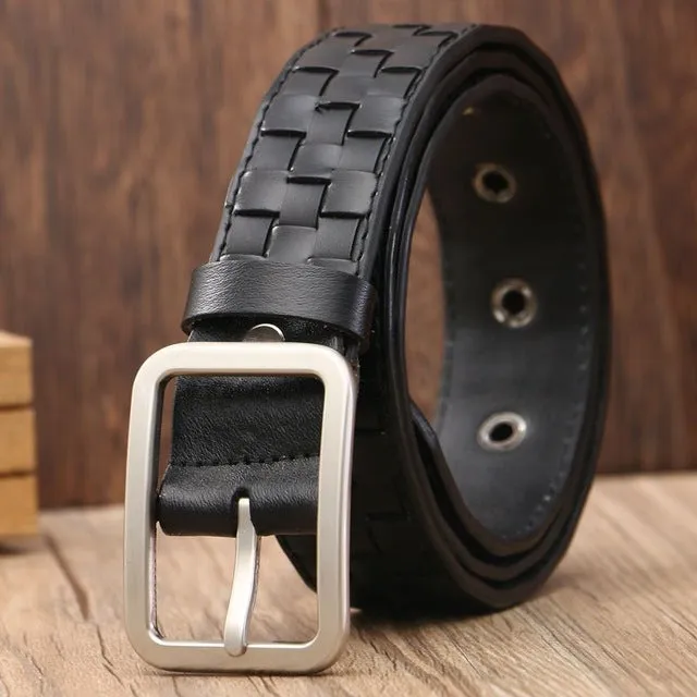 Tidy Square Shape Woven Leather Men Belt