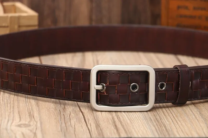 Tidy Square Shape Woven Leather Men Belt