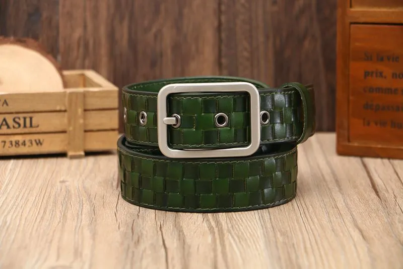 Tidy Square Shape Woven Leather Men Belt