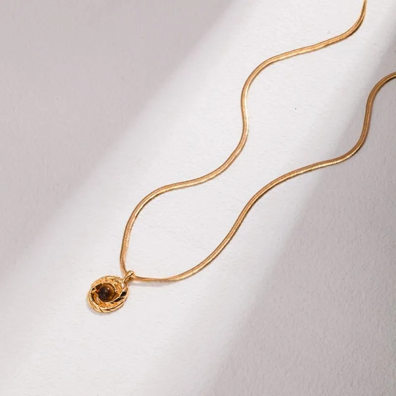 Tiger Eye Pandent Gold Vermeil Necklace