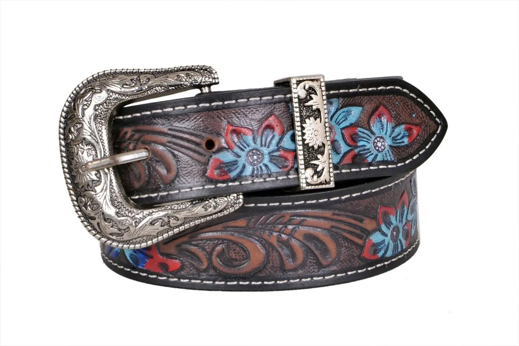 TLP MAHARAJA Leather Belt for Men Colour-Brown / Blue (SKU BELT-10033)