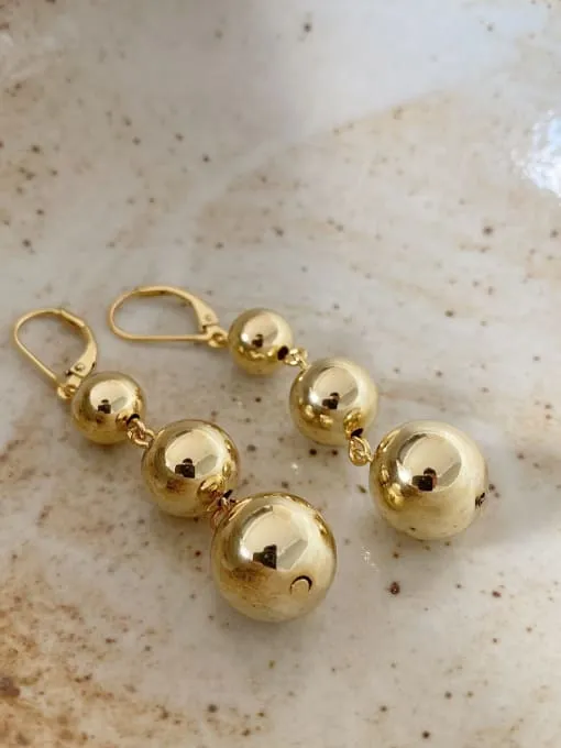 Triple Ball Earrings, .925 Sterling Silver Gold Dropdown Hypoallergenic Statement Ball Earrings