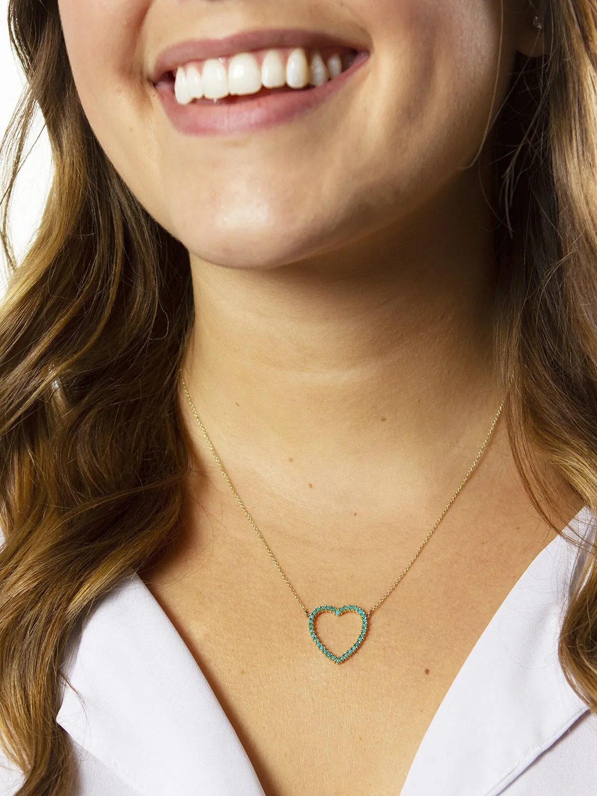 Turquoise Large Open Heart Yellow Gold Necklace