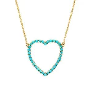 Turquoise Large Open Heart Yellow Gold Necklace