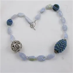 Unique Bead Necklace in Chalodony and Blue Seed Beads