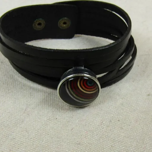 Unisex Black Leather Cuff Bracelet Boho Style