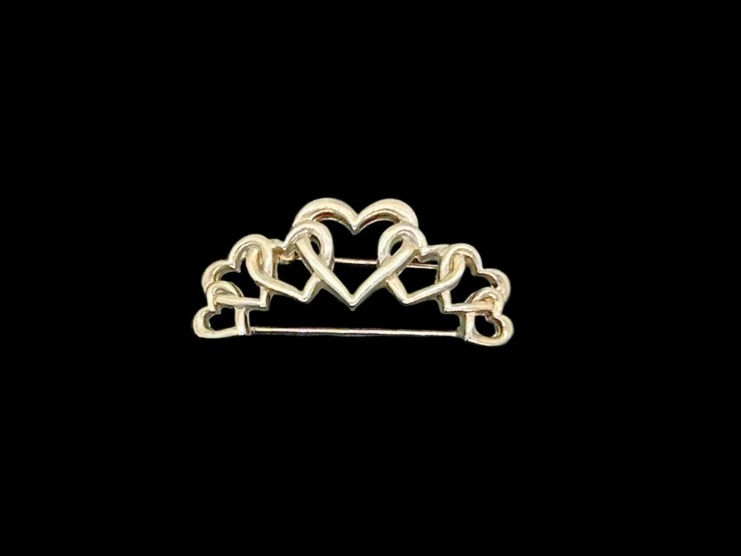 Unusual Vintage Entwined Open Hearts Silver Tone Brooch