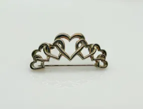 Unusual Vintage Entwined Open Hearts Silver Tone Brooch