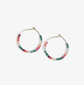 Victoria Mixed Bead Hoop Earrings, Teal/Coral/Purple | Ink   Alloy