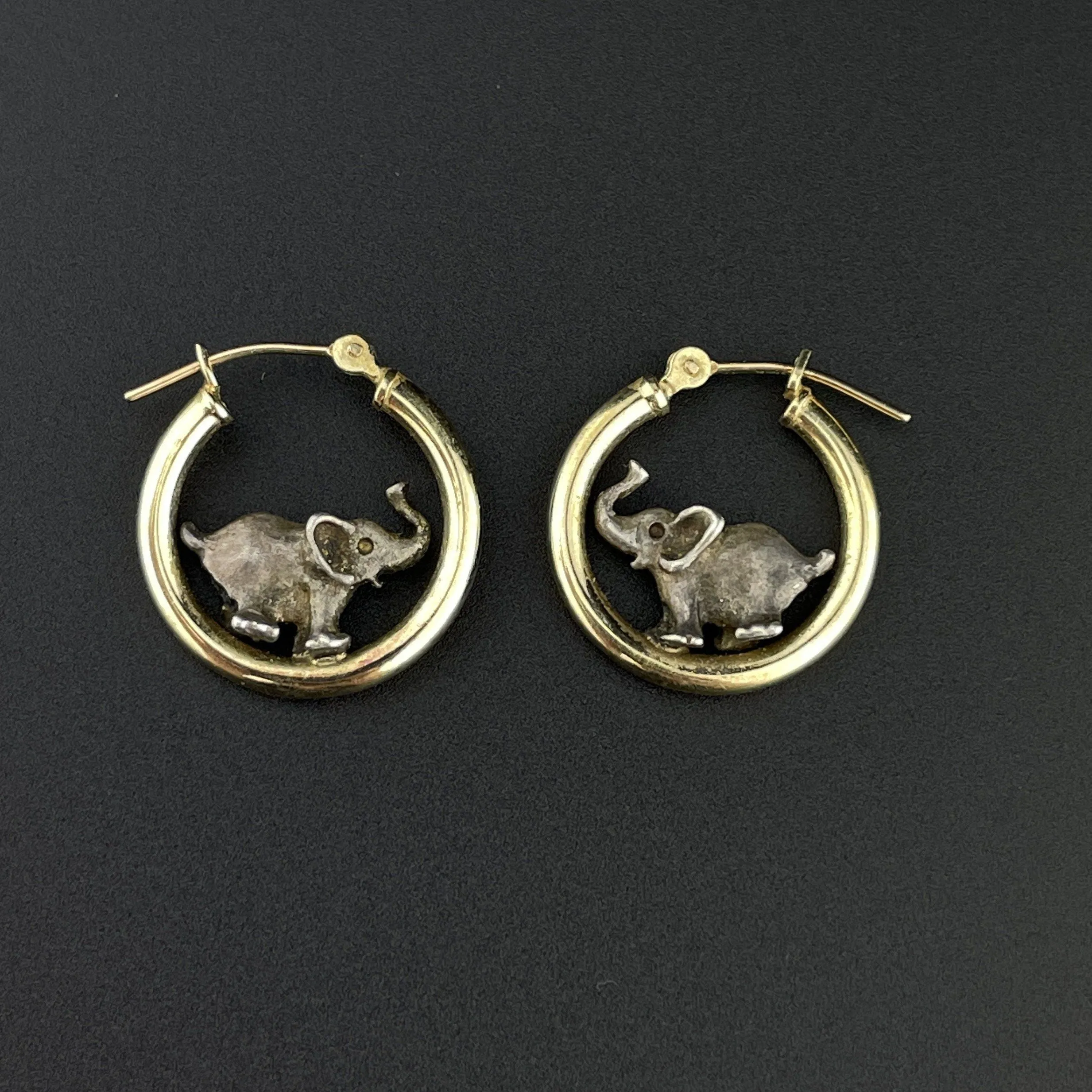 Vintage 14K Gold Huggie Hoop Elephant Earrings