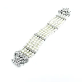 Vintage 1930s Diamond And Pearl five strand Bracelet