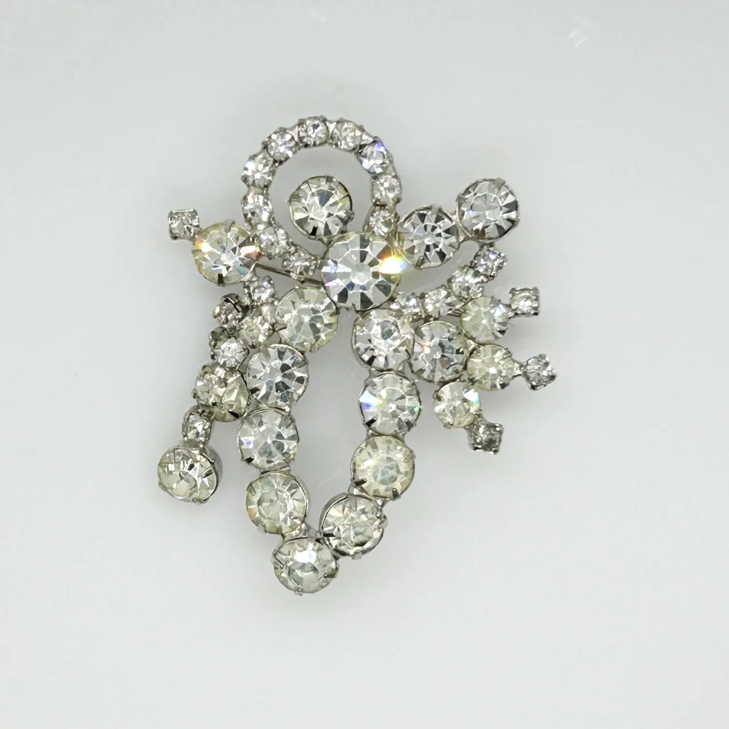 Vintage Bright White Abstract Rhinestone Brooch