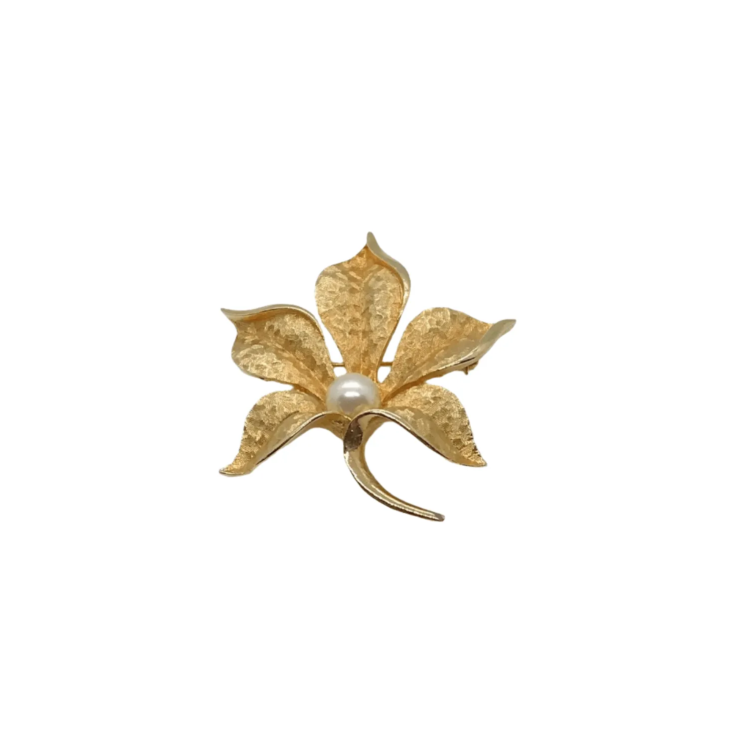 Vintage Classic Golden Leaf Brooch with Pearl