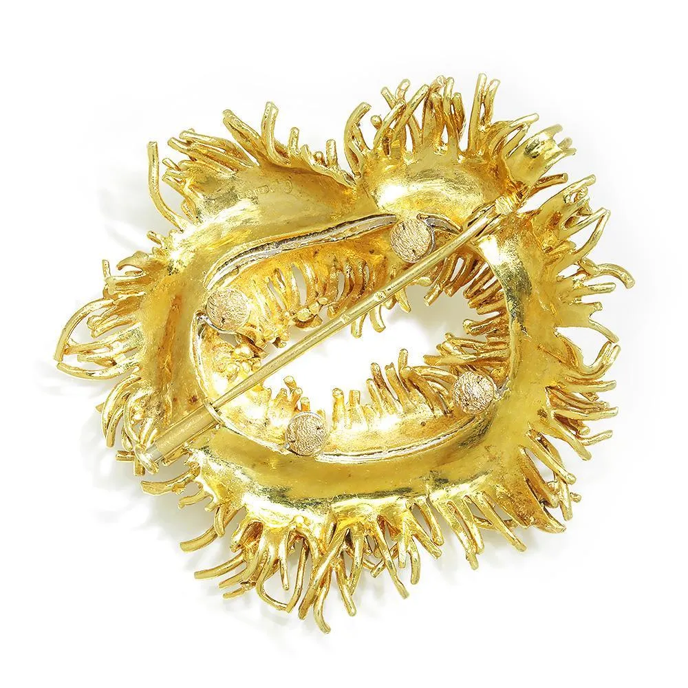 Vintage Diamond Sea Anemone Brooch Pin 18K Gold 1.50ctw