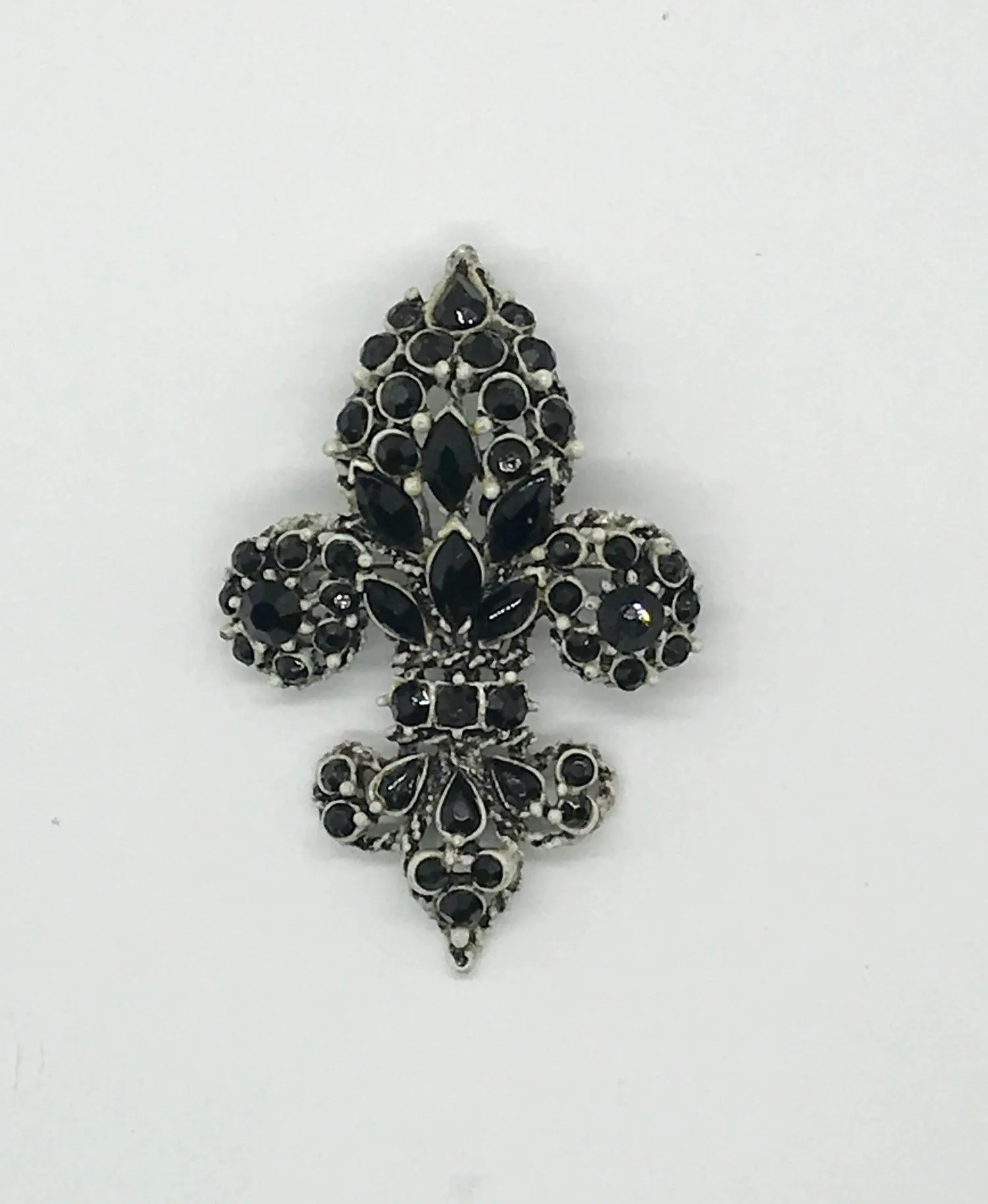 Vintage Florenza Black Stone Fleur de Lis Brooch