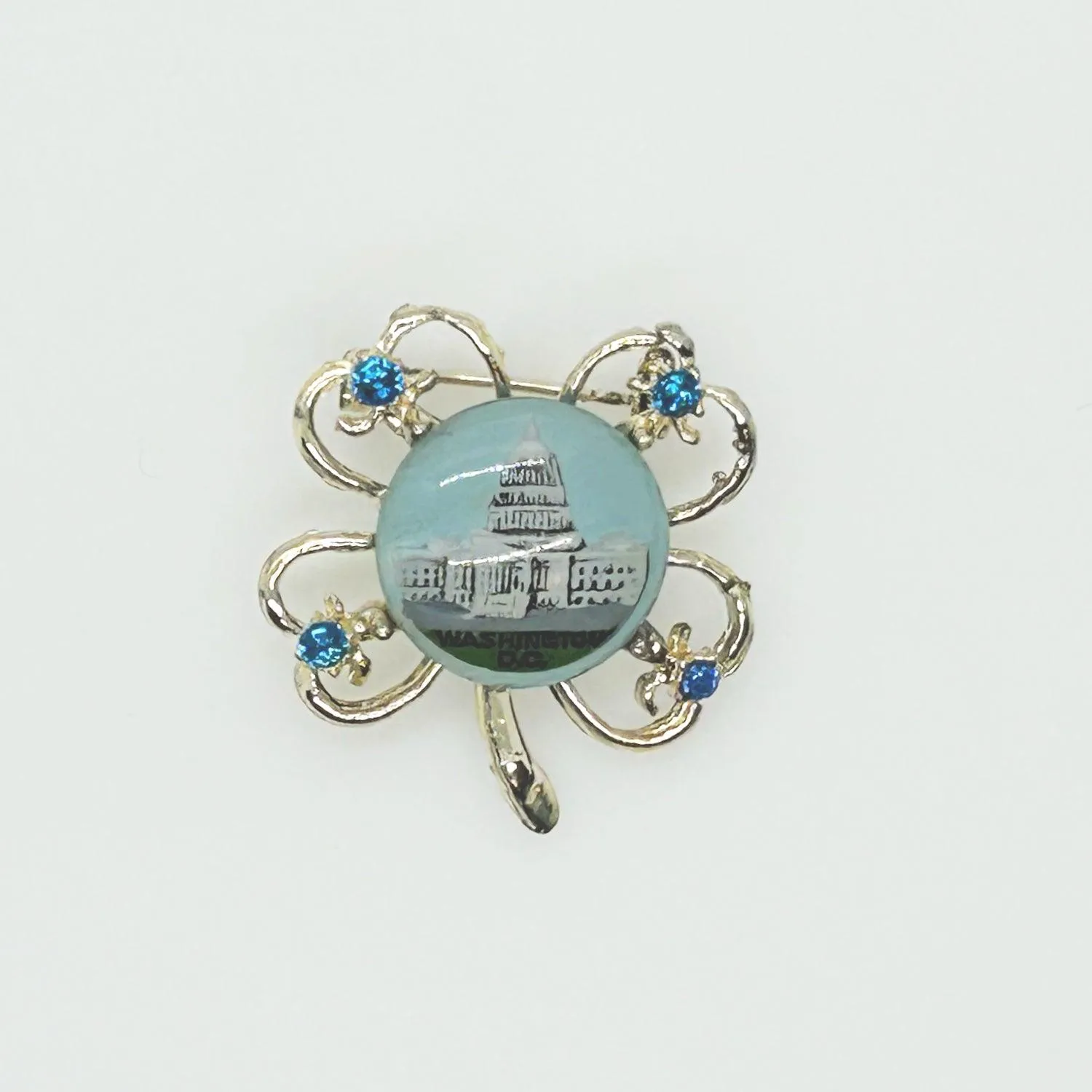 Vintage Four Leaf Clover Brooch with United States Capitol