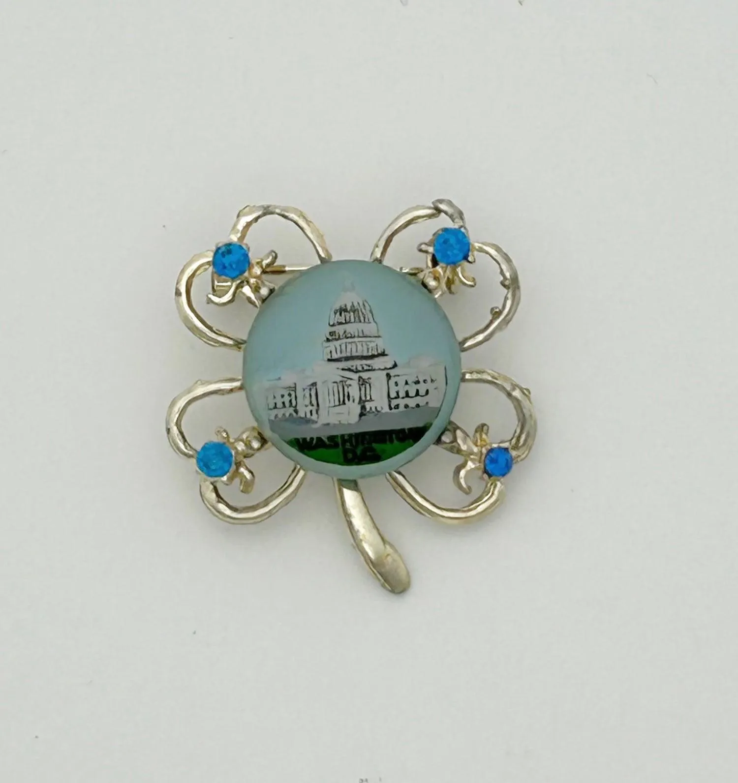 Vintage Four Leaf Clover Brooch with United States Capitol