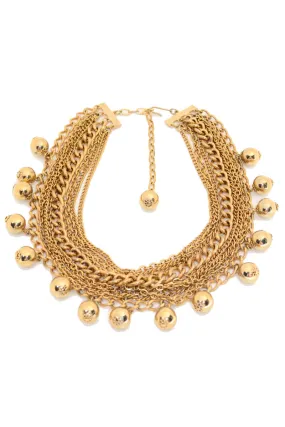 Vintage Gold Tone Ball Charm Multi Strand Chain Necklace