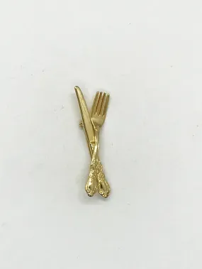 Vintage Golden Fork and Knife Brooch