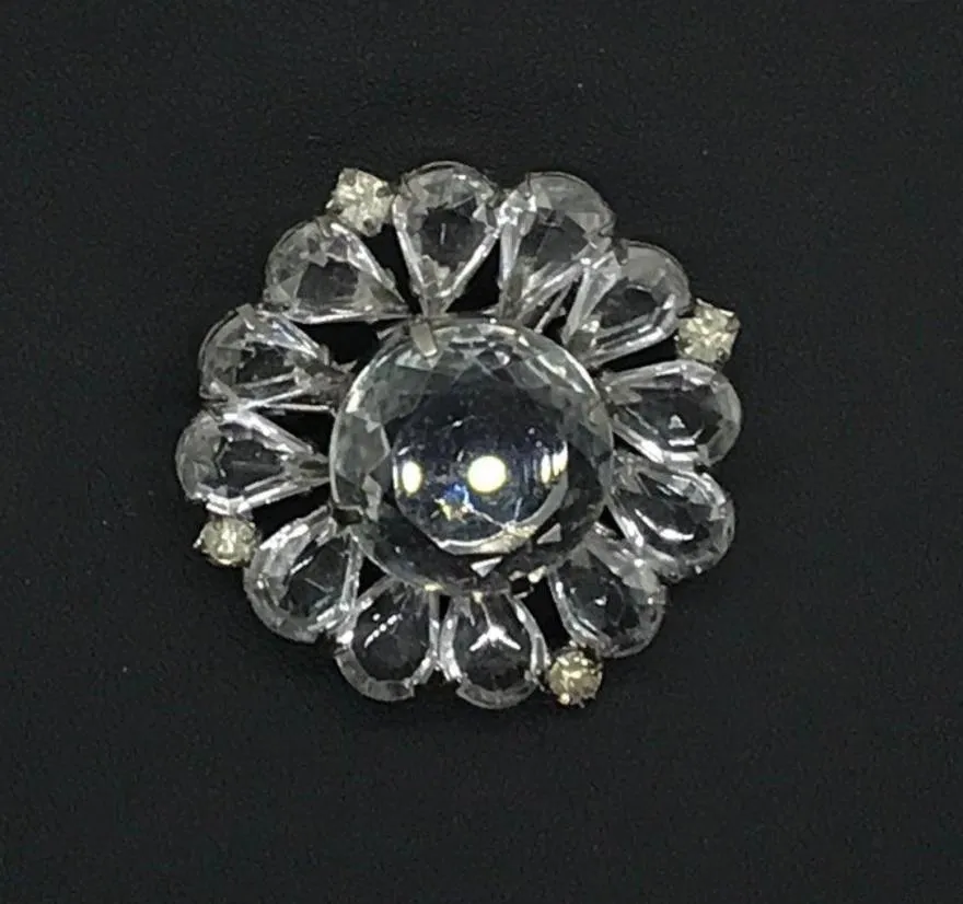 Vintage Layered Round Brooch with Clear Stones