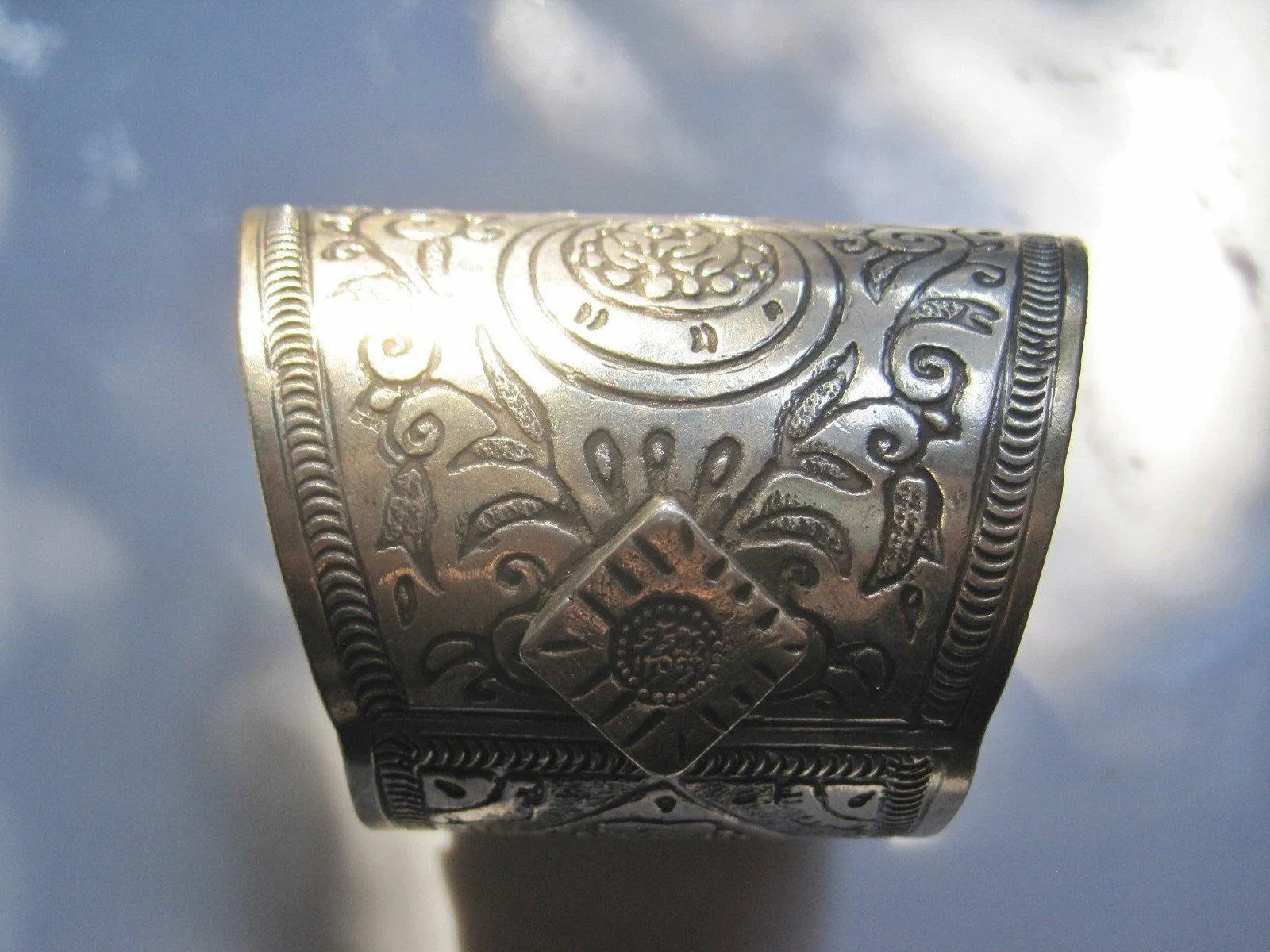 Vintage Silver Flared Siwa Cuff. Berber Bracelet Signed by Mohammed Al Makkawi