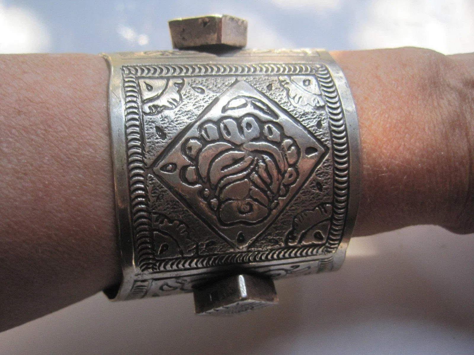 Vintage Silver Flared Siwa Cuff. Berber Bracelet Signed by Mohammed Al Makkawi