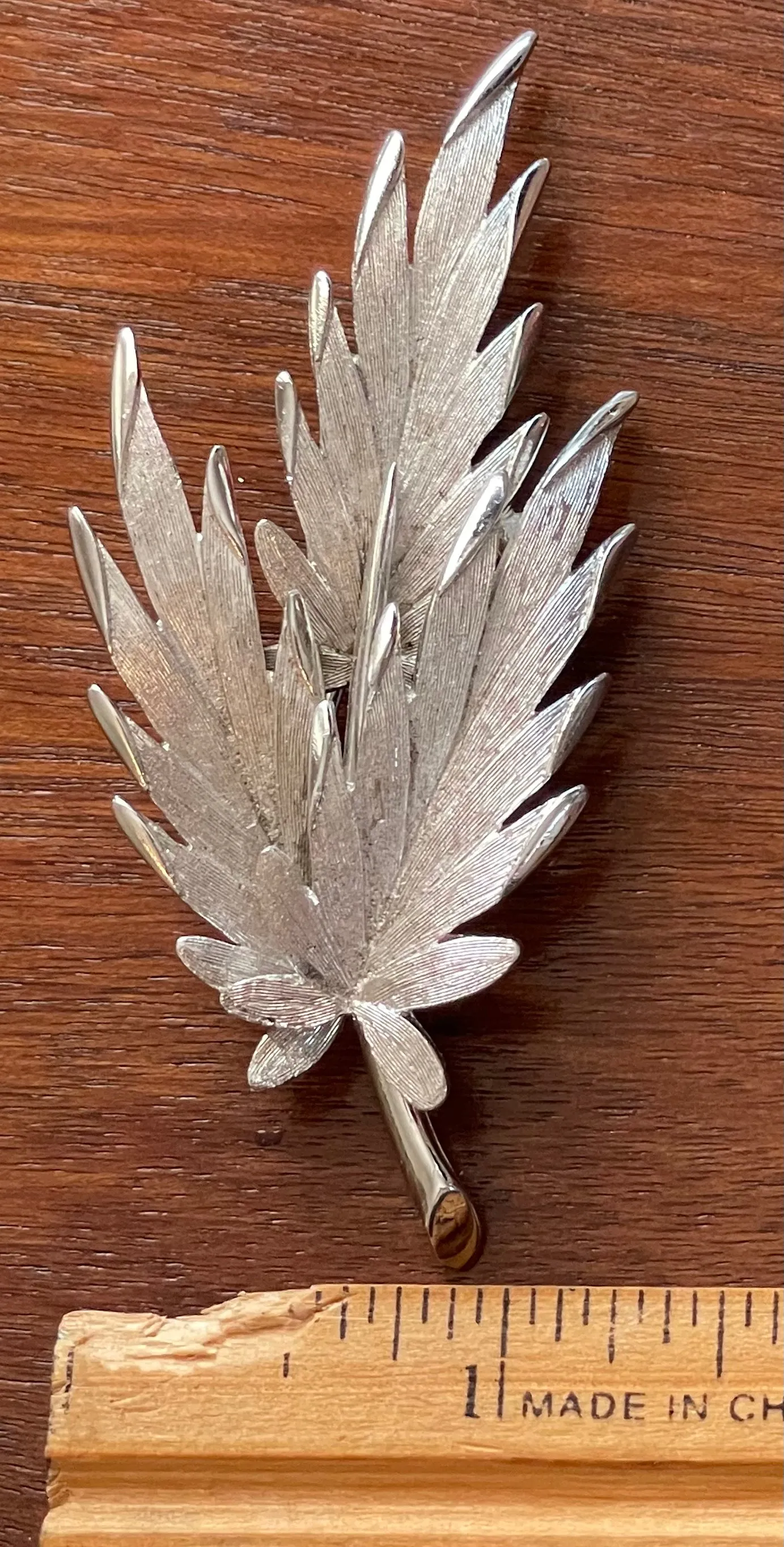 Vintage Silvertone Metal Signed PIM Leaf Brooch Pin Large