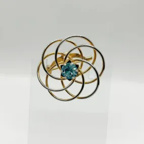 Vintage Swirl Brooch with Blue Rhinestone Center