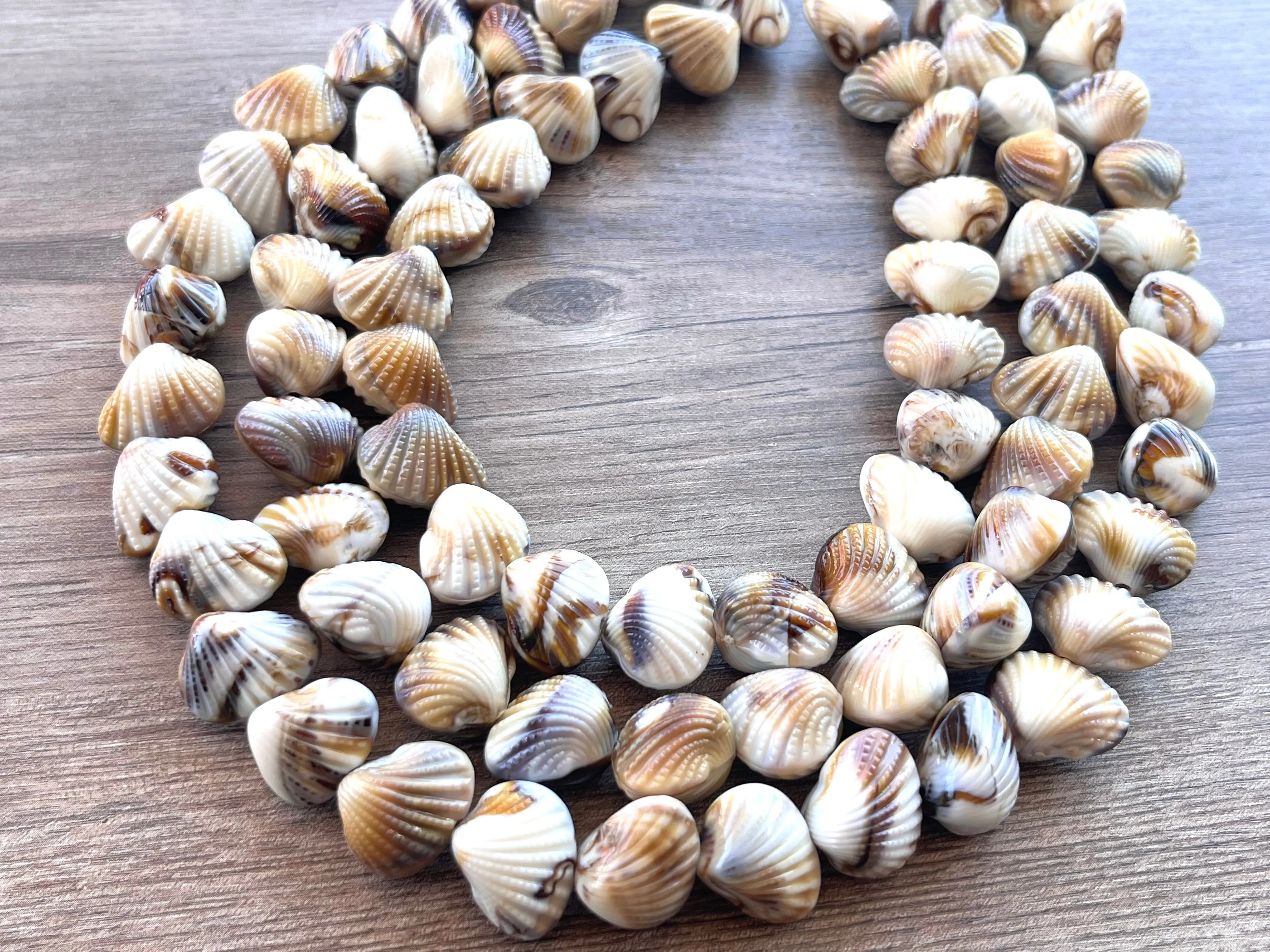 White Brown Shell Beaded Acrylic Chunky Lucite Beach Statement Necklace