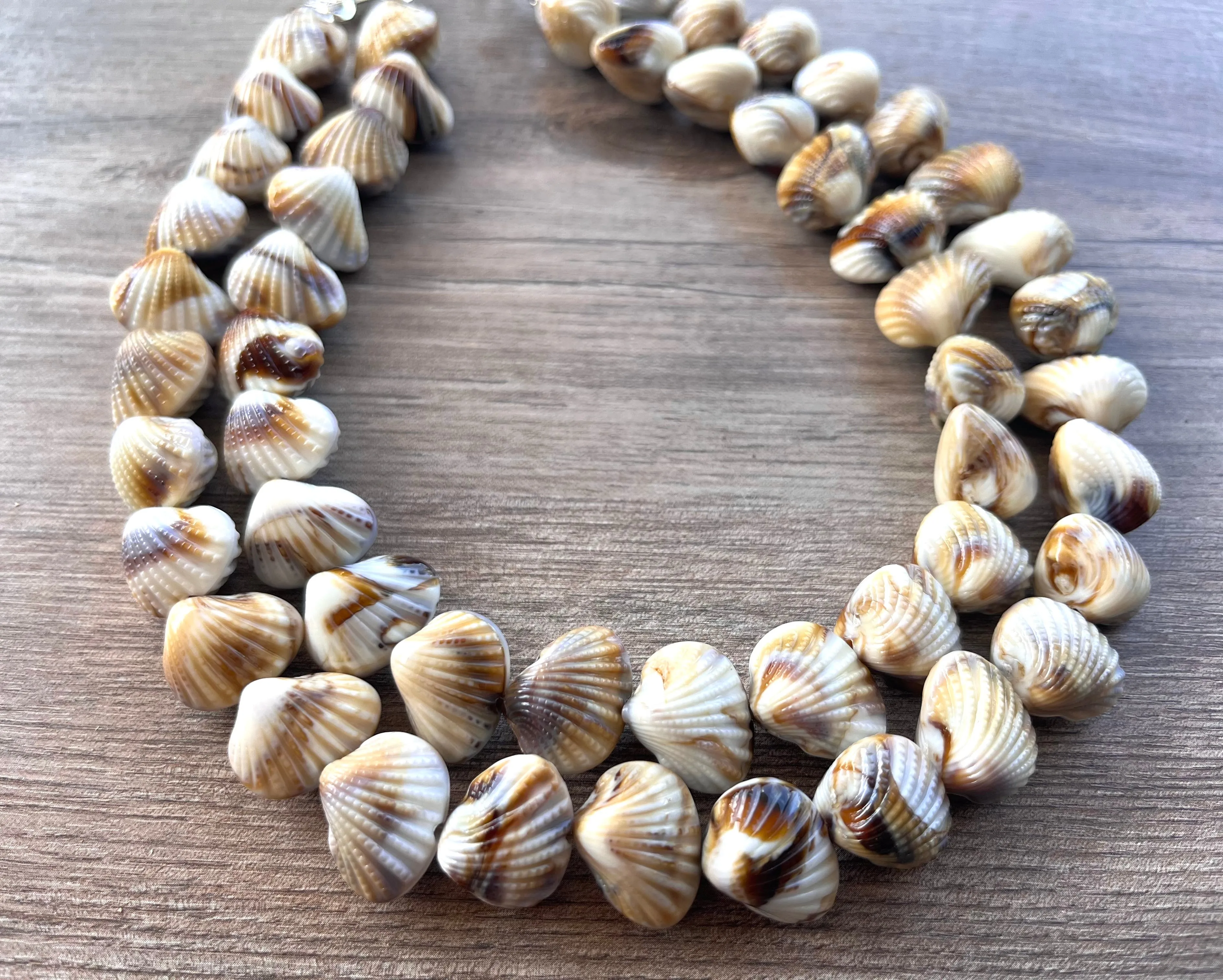 White Brown Shell Beaded Acrylic Chunky Lucite Beach Statement Necklace