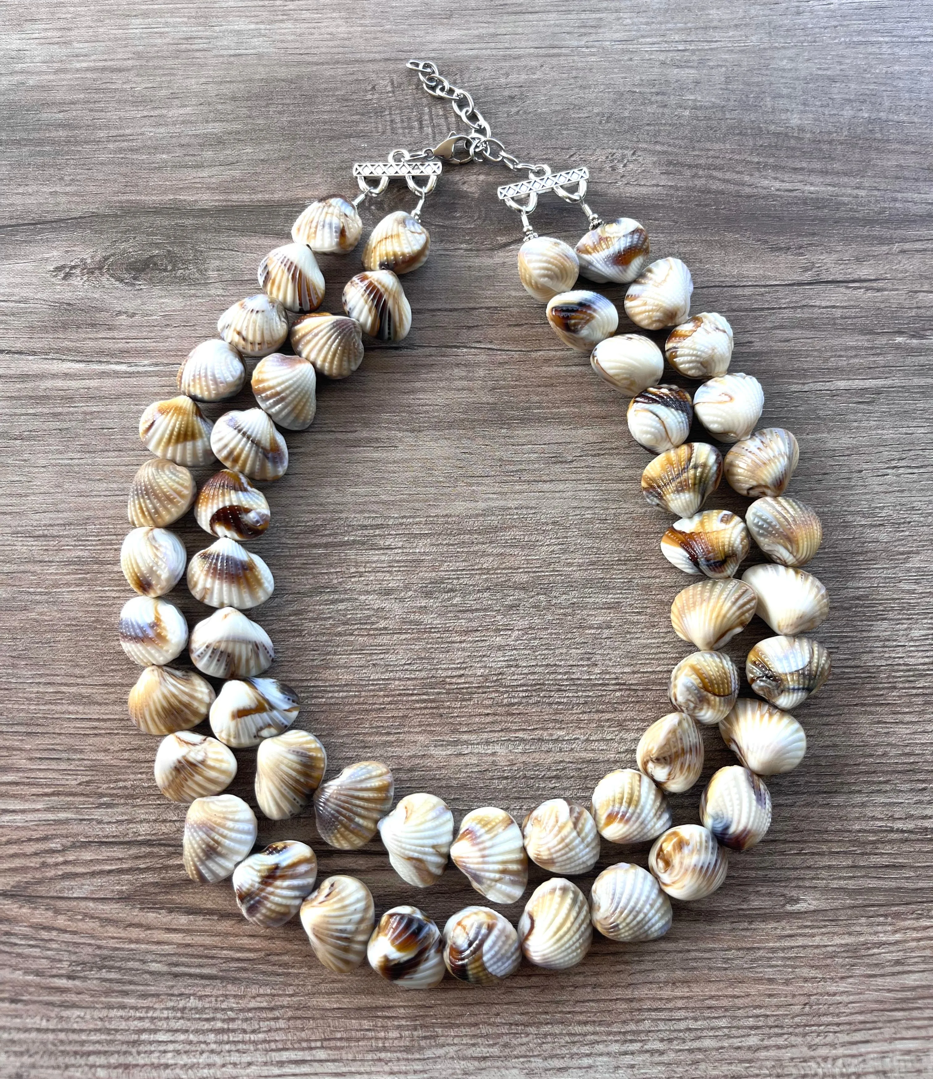 White Brown Shell Beaded Acrylic Chunky Lucite Beach Statement Necklace