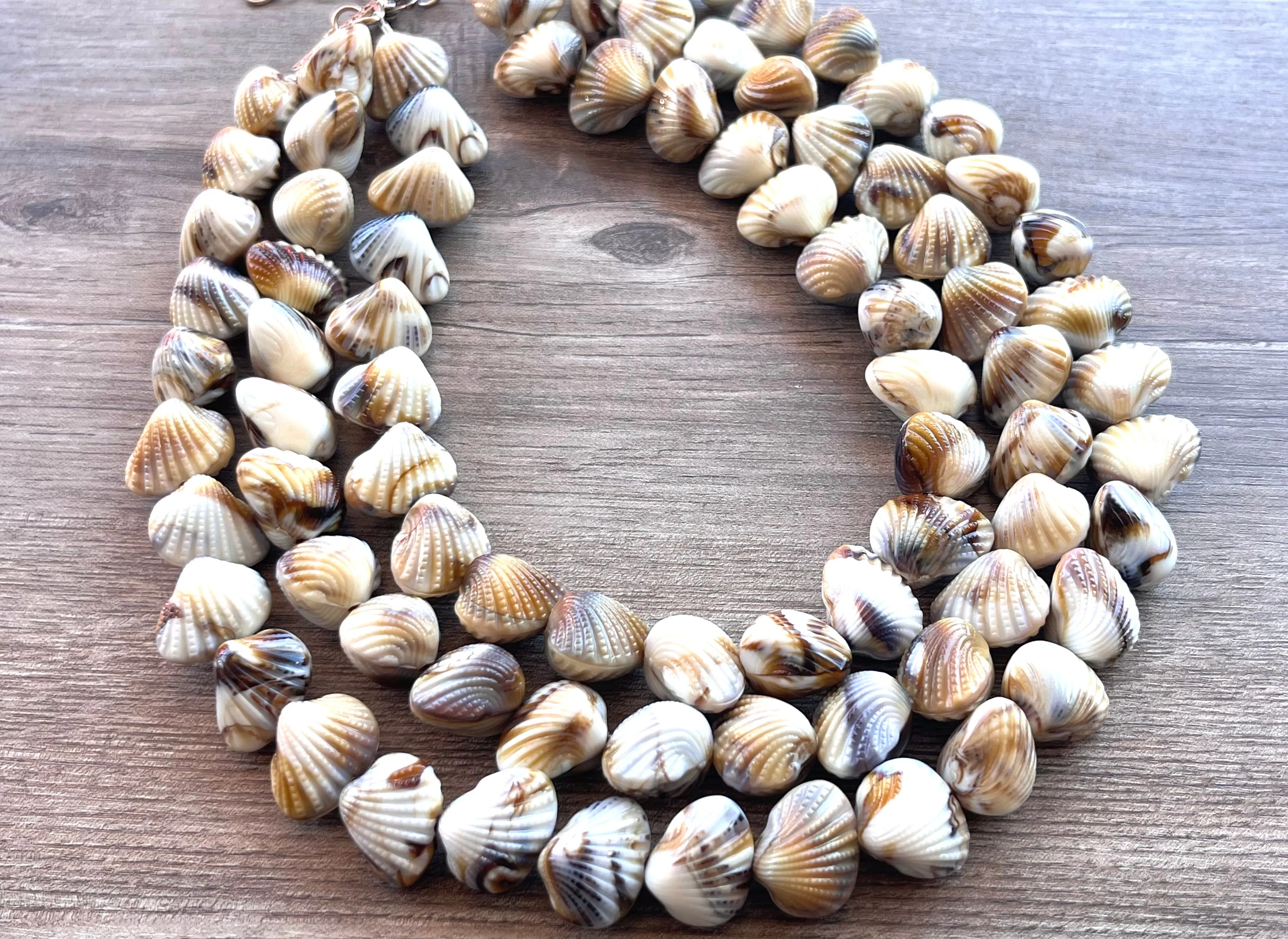 White Brown Shell Beaded Acrylic Chunky Lucite Beach Statement Necklace