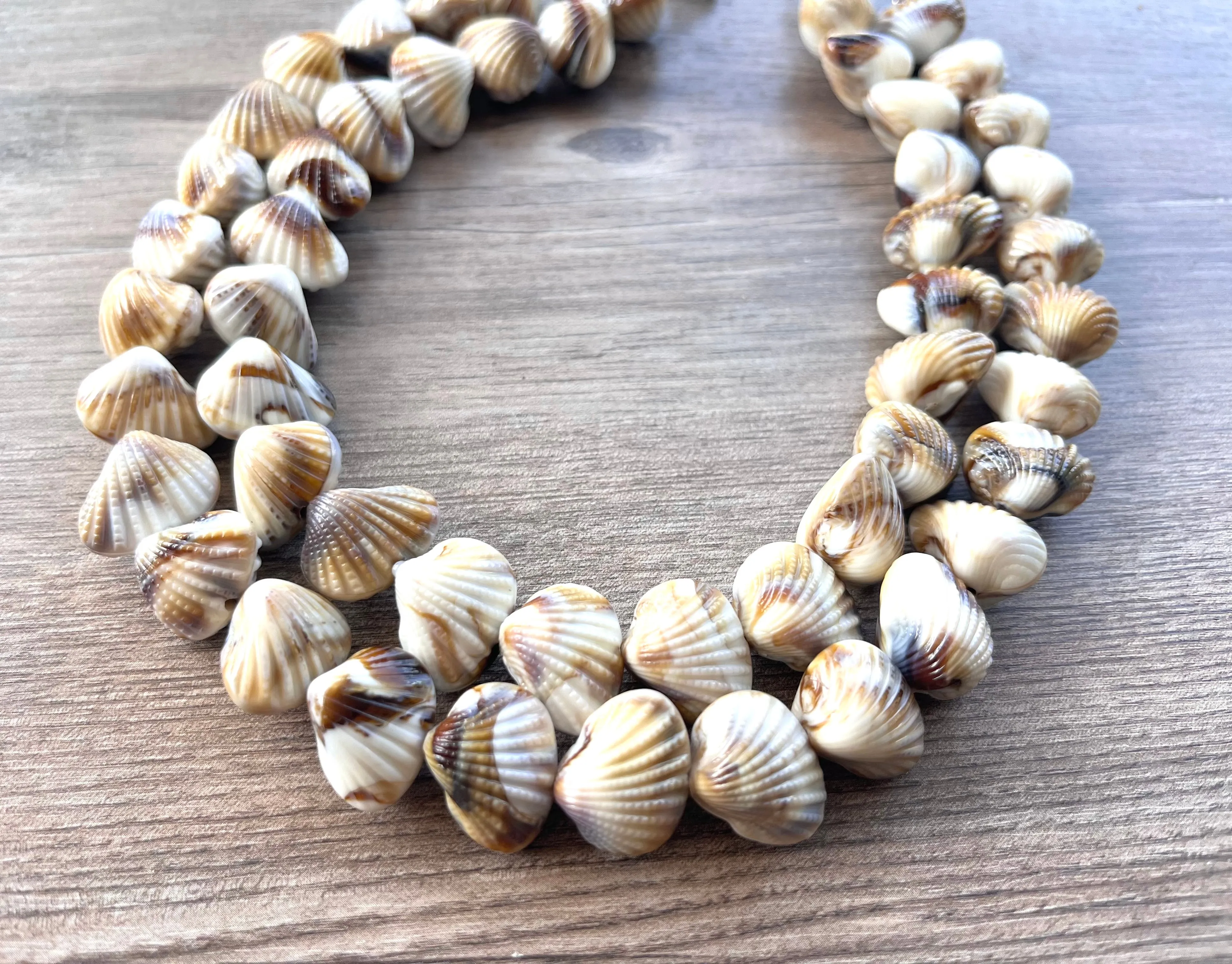 White Brown Shell Beaded Acrylic Chunky Lucite Beach Statement Necklace