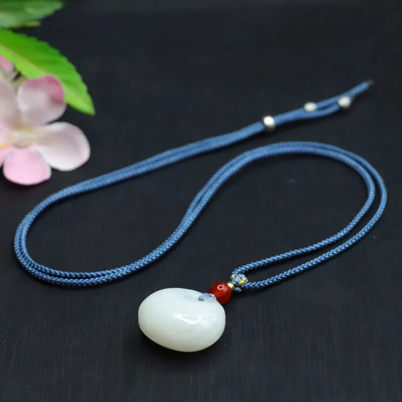 White Jade Princess Buckle Necklace with Hotan Jade