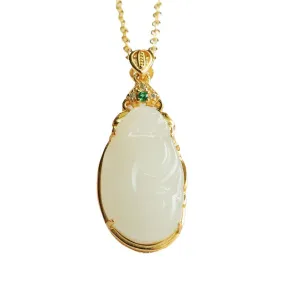 White Jade Ruyi Necklace with Natural Hotan Jade Pendant