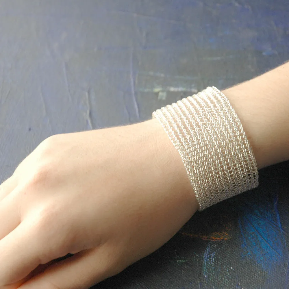 Wide Oxidized Silver Cuff Bracelet , Wire Crochet Cuff,  Handmade Urban Jewelry , Fashion Forward