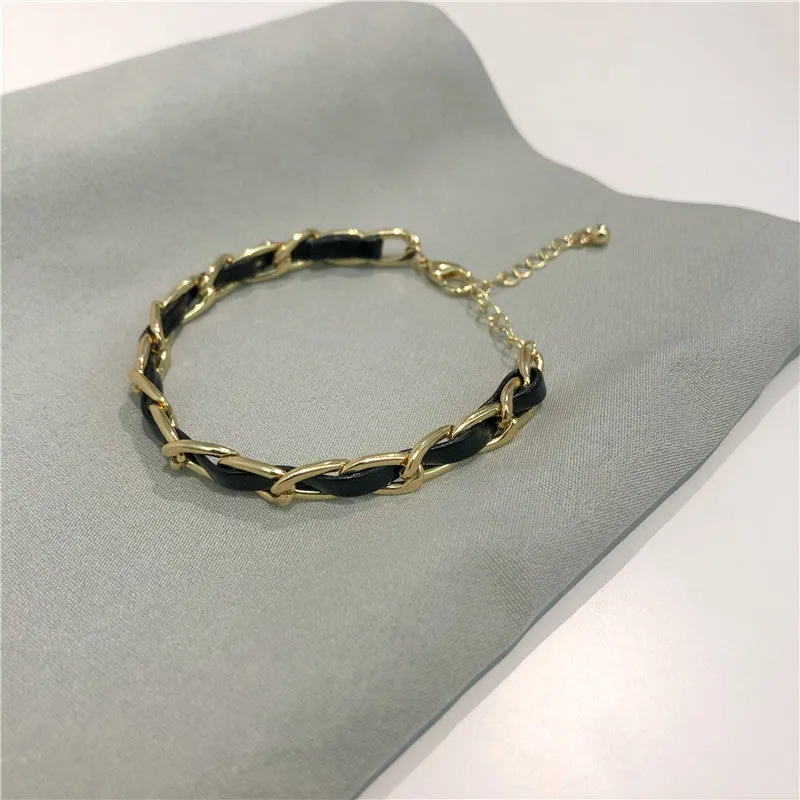 Wind Retro Leather Woven Chain Bracelet