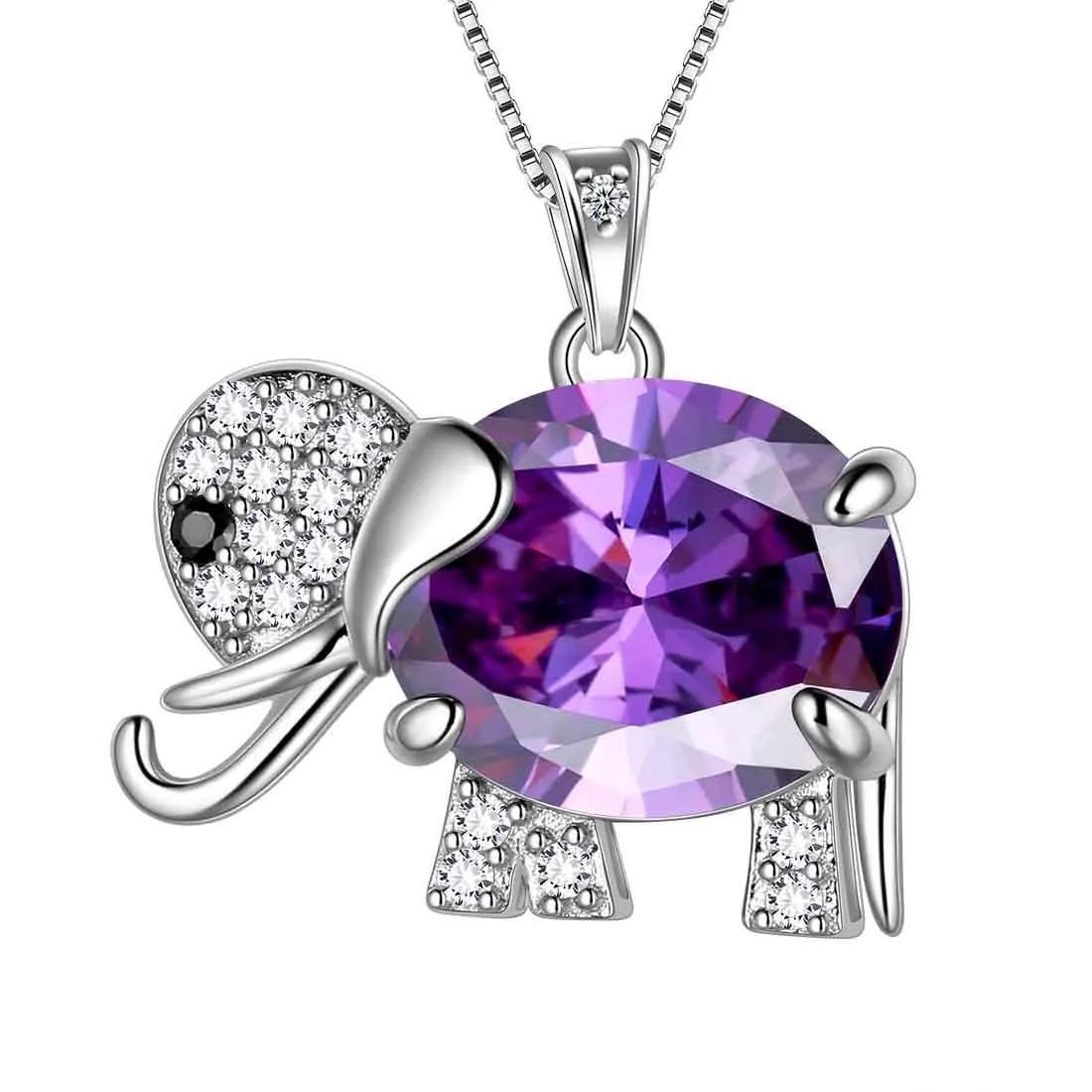 Women Elephant Necklace Earrings Ring Jewelry Set Purple February Birthstone Girls Birthday Gift