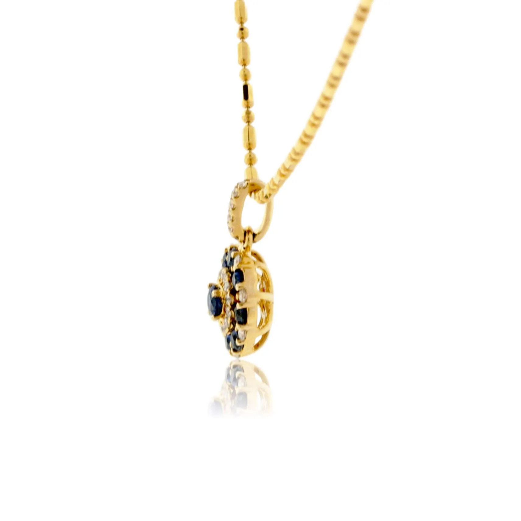 Yellow Gold Blue Sapphire and Diamond Blooming Pendant