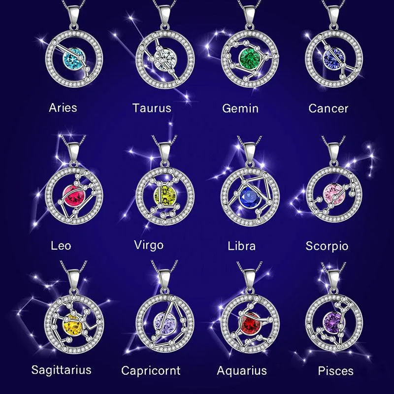 Zodiac Libra Necklace September Birthstone Pendant Jewelry Women Girls Birthday Gift