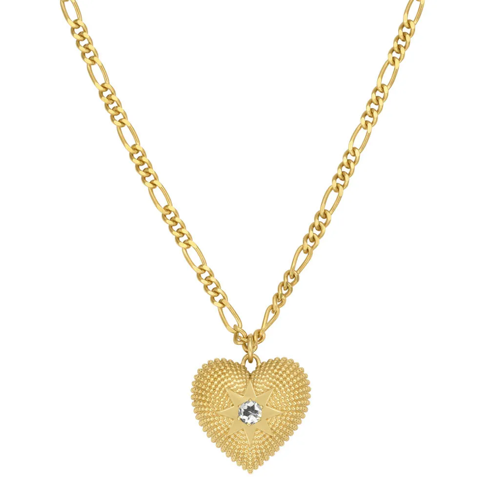 Zoe & Morgan Brave Heart Necklace - Gold Plated & Aquamarine